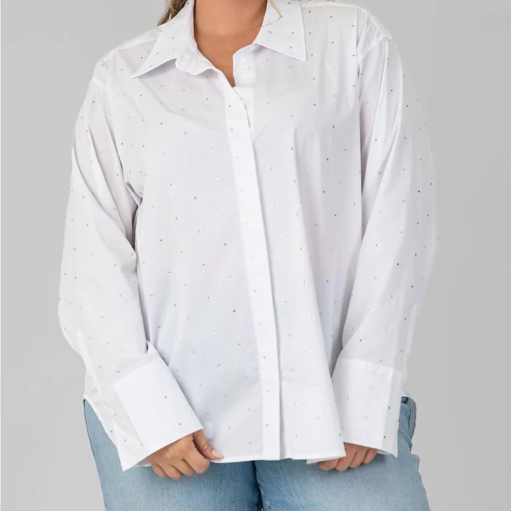 Good American White Rhinestone Shirt